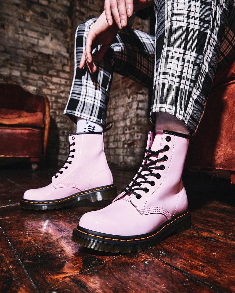 Pink Women's Dr Martens 1460 Patent Leather Lace Up Boots | CA 194QMA